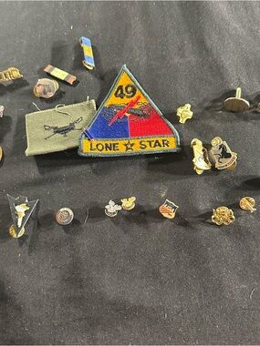 VTG WW2 US Military Original Pins, Medals, Lone Star Patch, ROTC, Cufflinks Lot